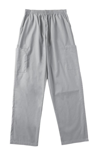 Light grey ladies' scrub pants with an elastic waistband and side pockets, featuring a simple design and casual fit.